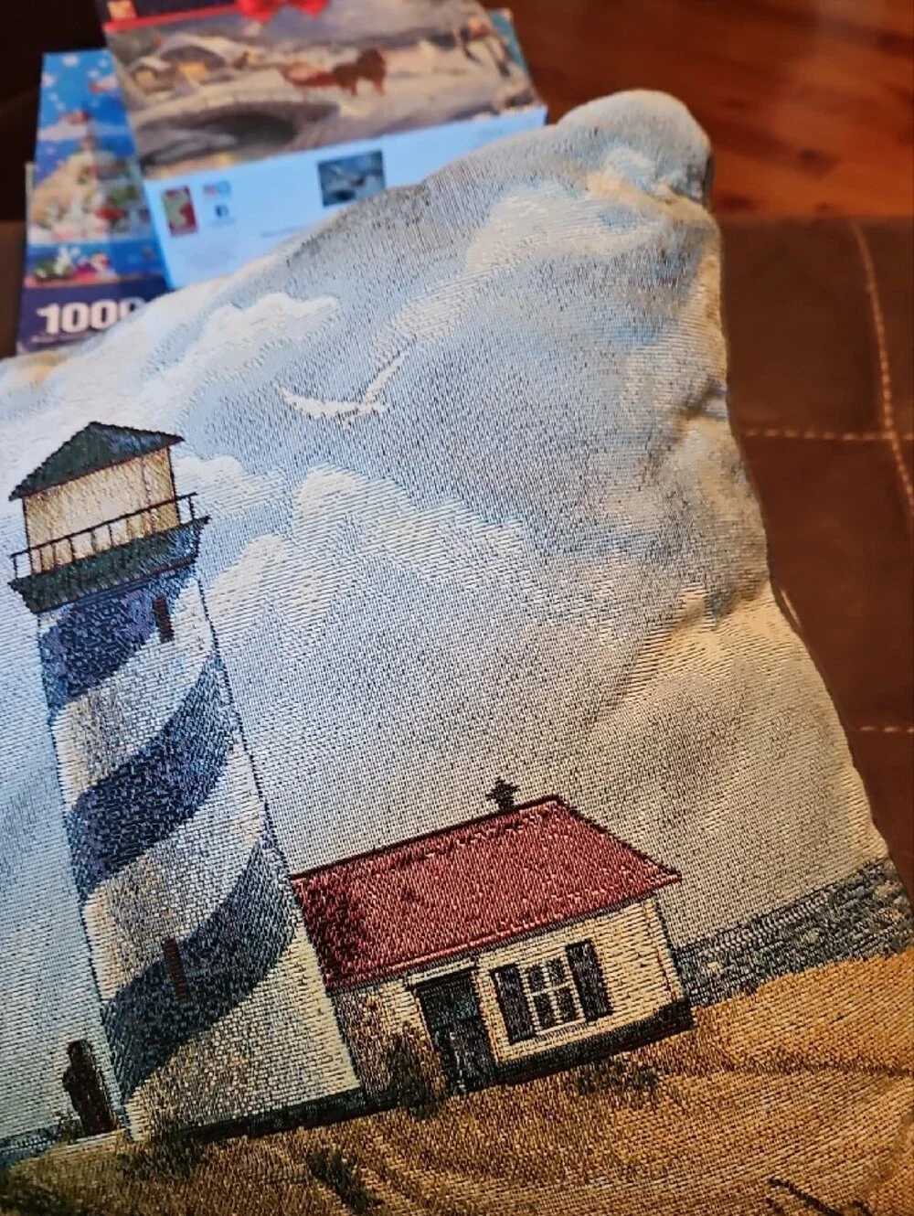 Nautical Lighthouse Decorative Throw Pillow - Blue & Red